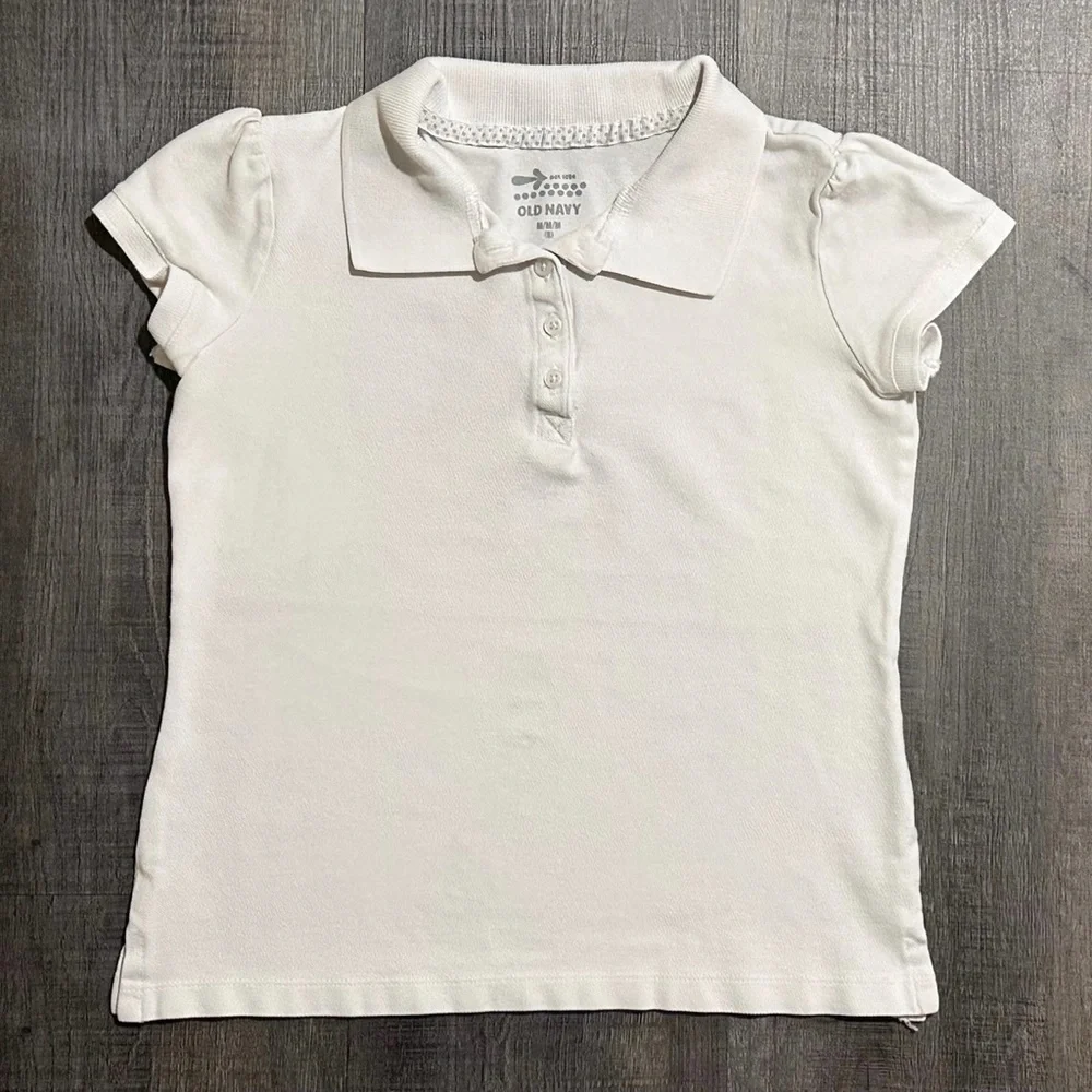 💞 Little Girl Size 8 Old Navy White Short Sleeve School Uniform Polo Shirt